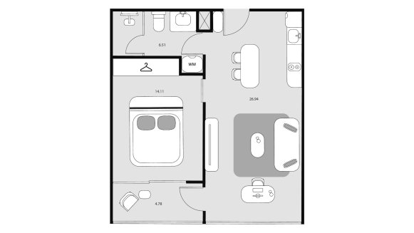 Condominium floor plan, 1 bedroom in Essence No. 11012 (2D)