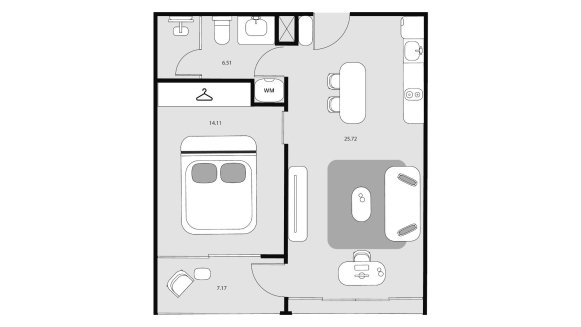 Condominium floor plan, 1 bedroom in Essence No. 11013 (2D)