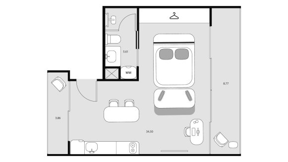 Property floor plan, 1 bedroom in Essence No. 11010 (2D)