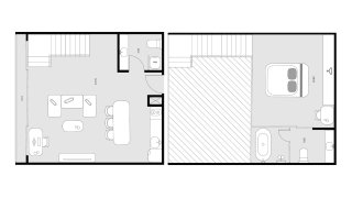 Duplex floor plan, 1 bedroom in Essence No. 11016