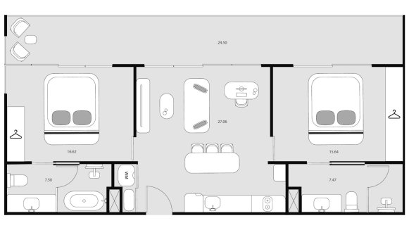 Condominium floor plan, 2 bedrooms in Essence No. 11014 (2D)